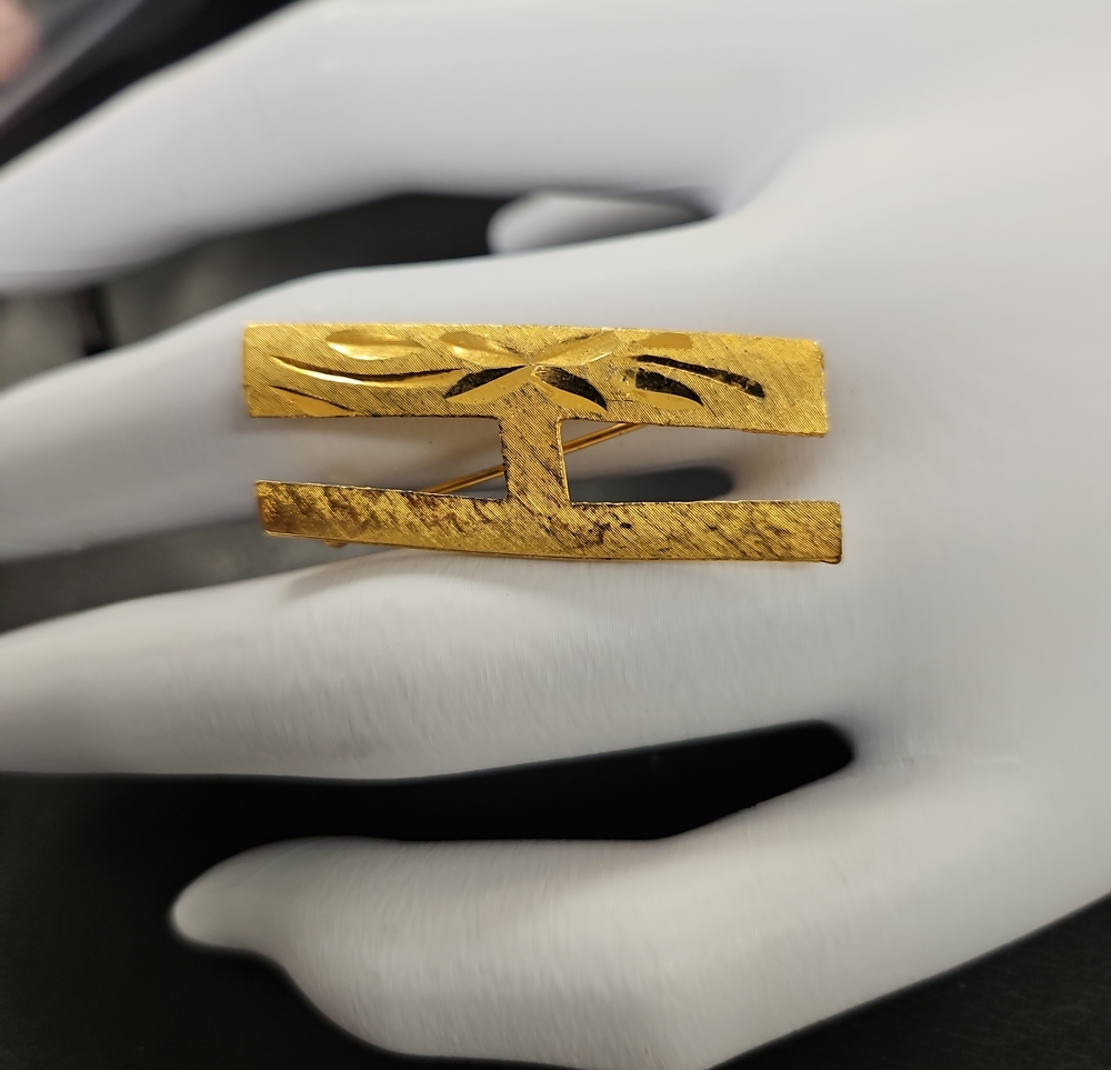 Textured Gold-Tone Geometric Pin Brooch